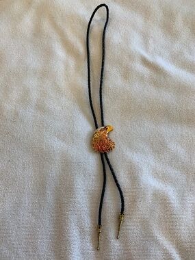 Vintage Eagle Bolo Tie Western Necklace Gold Tone Americana Statement‎ Piece